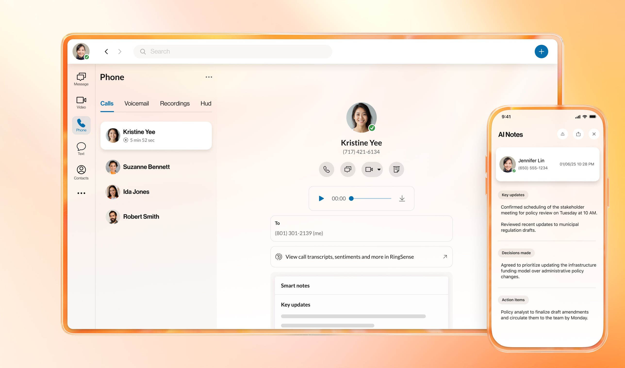 RingCentral AI notes after a phone call between government employees.