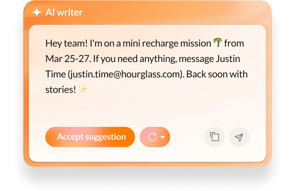 The AI writer option creating a draft response with option to accept suggestion.