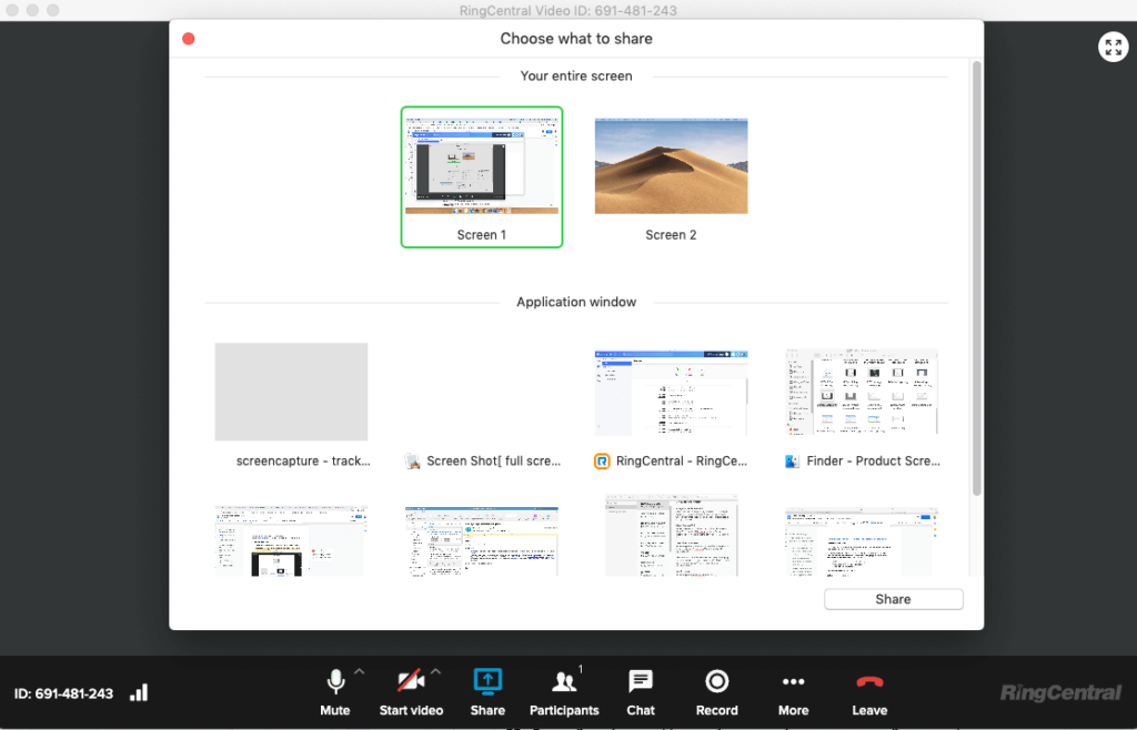 screen sharing in RingCentral Video