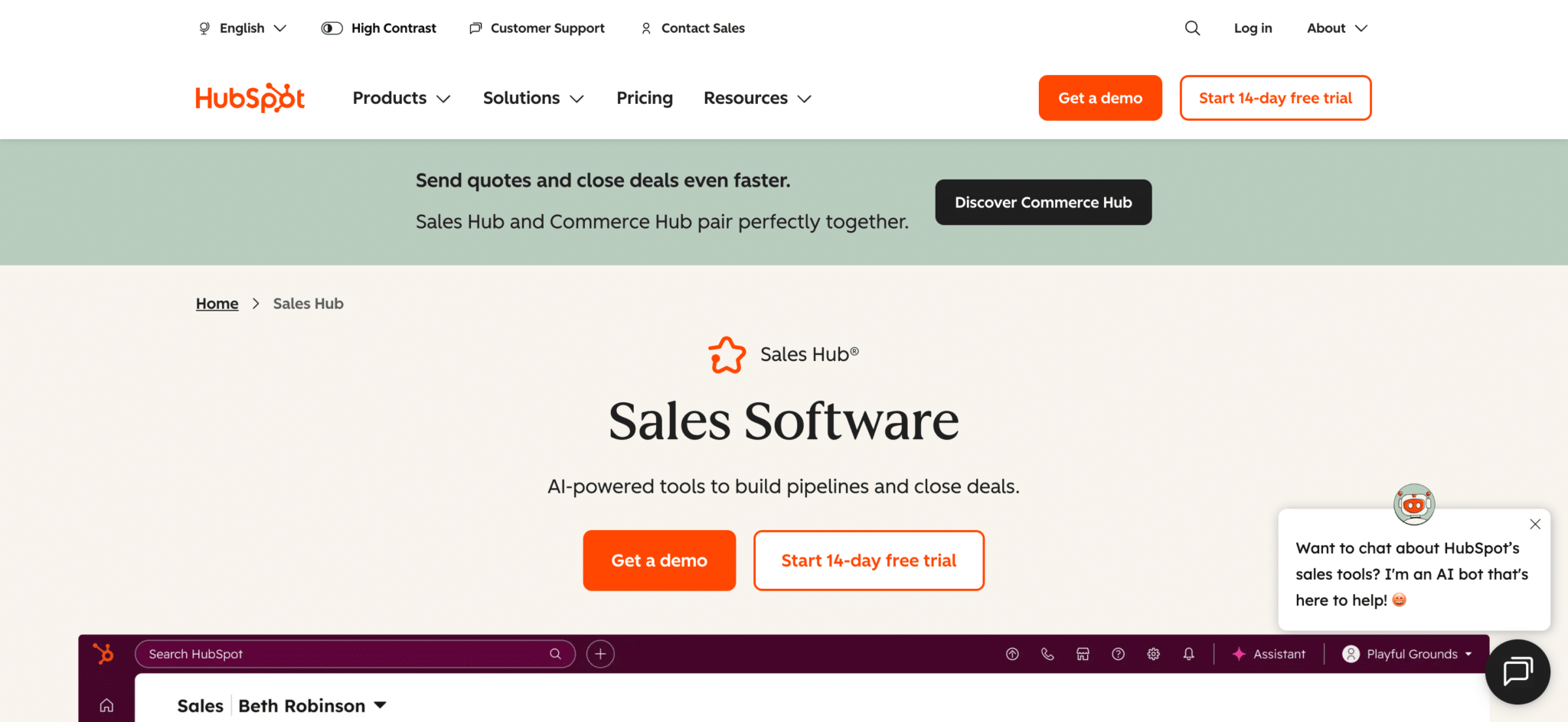 HubSpot Sales Hub CRM platform with AI-powered sales features and pipeline management