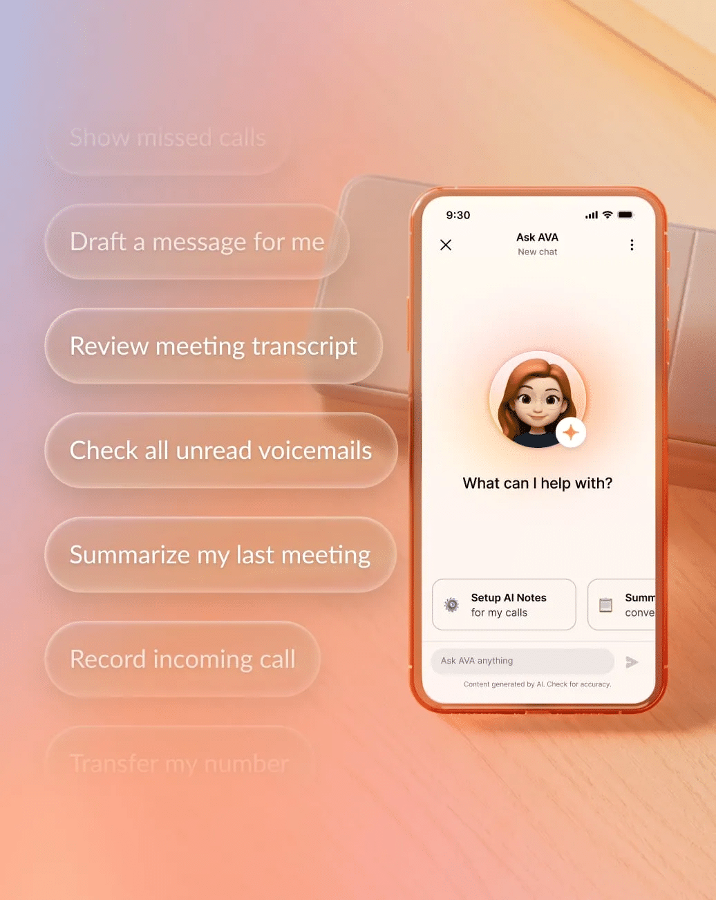 AI Virtual Assistant helps sales reps with admin tasks like summarizing calls, drafting messages, and checking voicemail