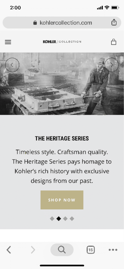 Kohler Collection responsive design website