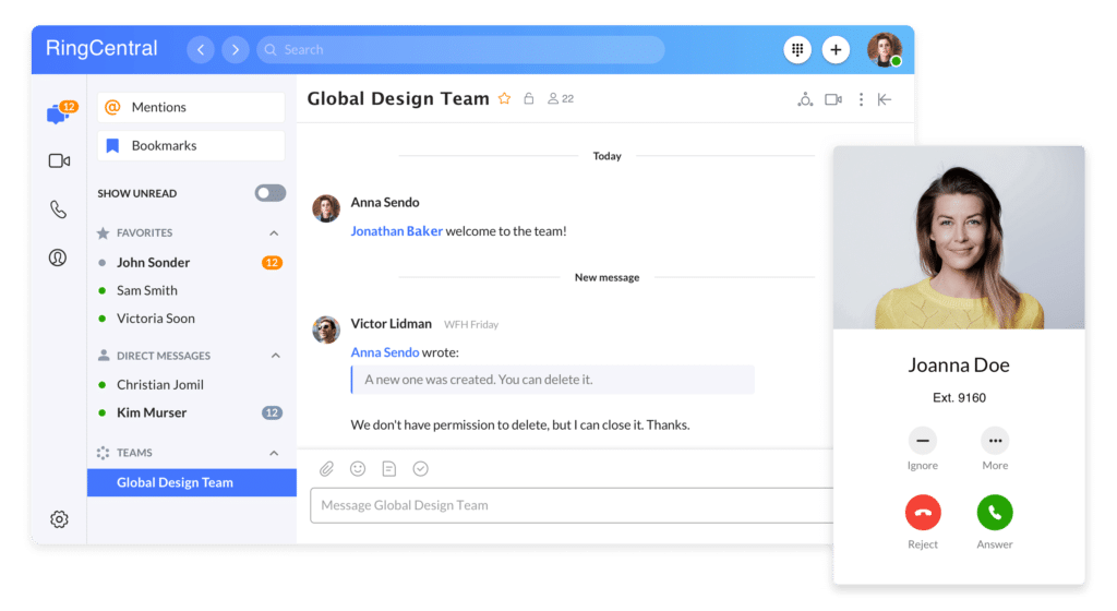 incoming phone call RingCentral Office product