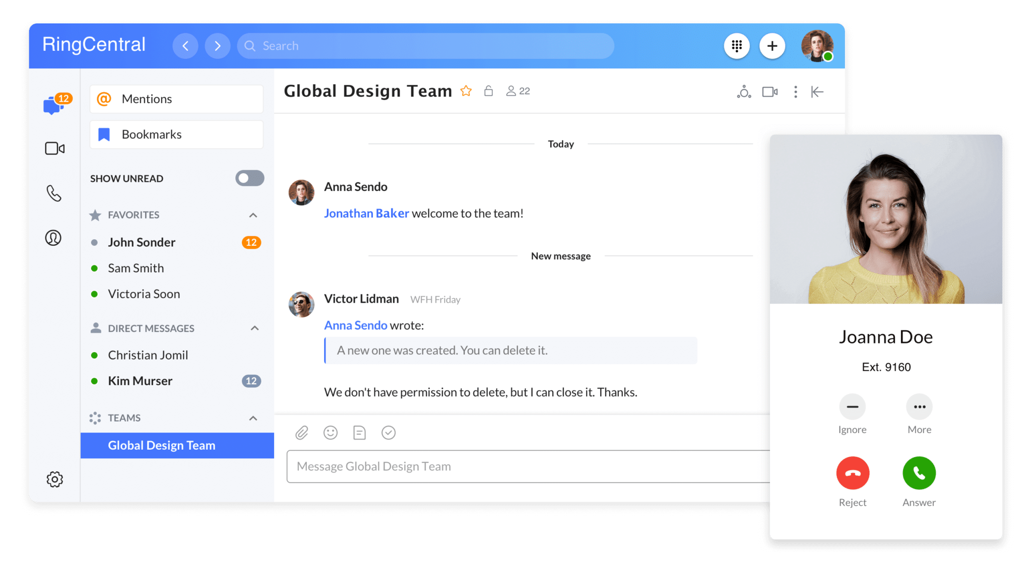 incoming phone call RingCentral Office product