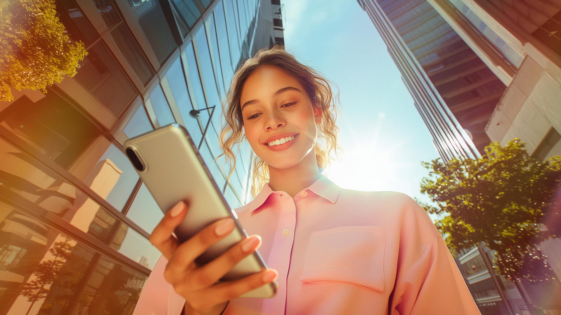 Woman looking at phone in daytime