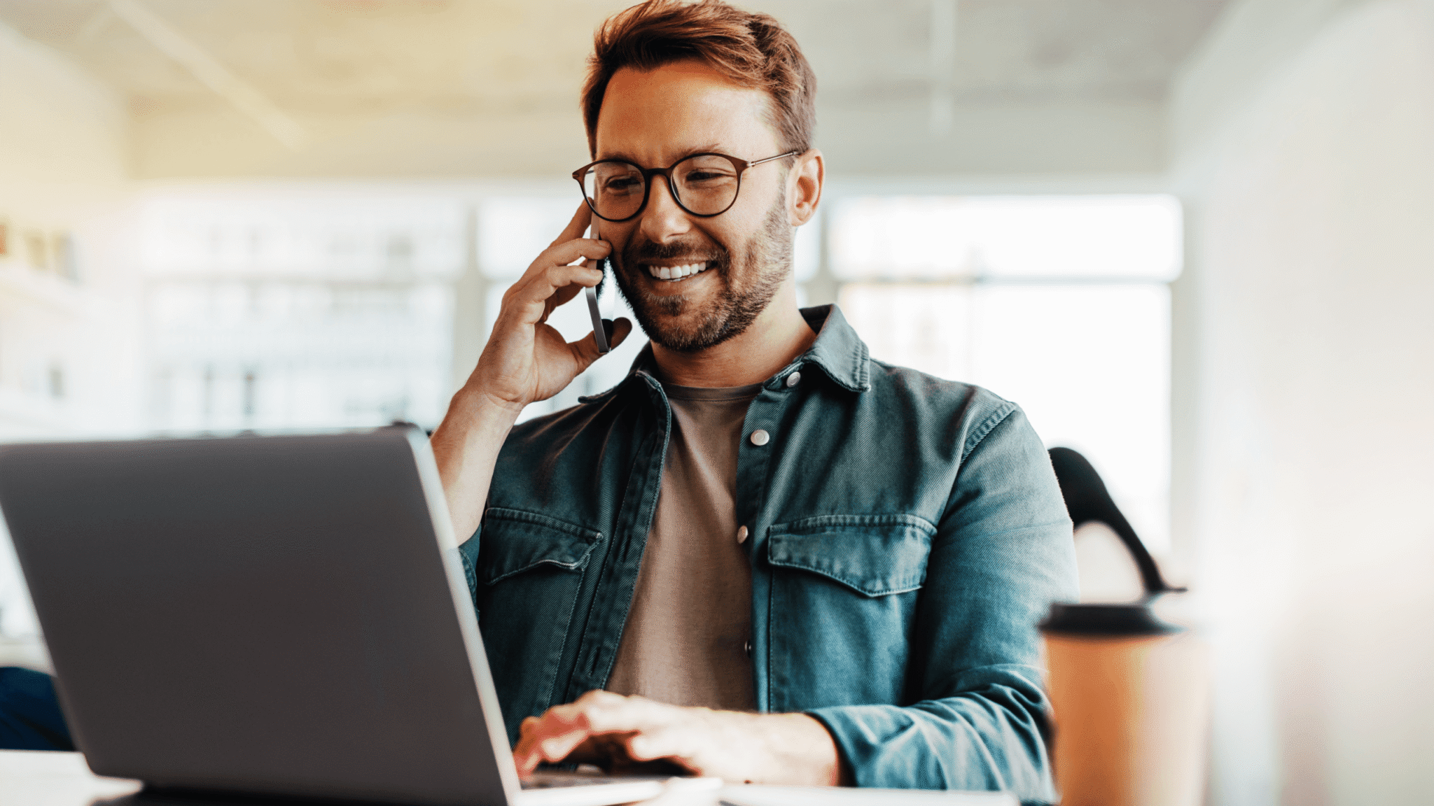Male remote worker using RingEX as UCaaS platform