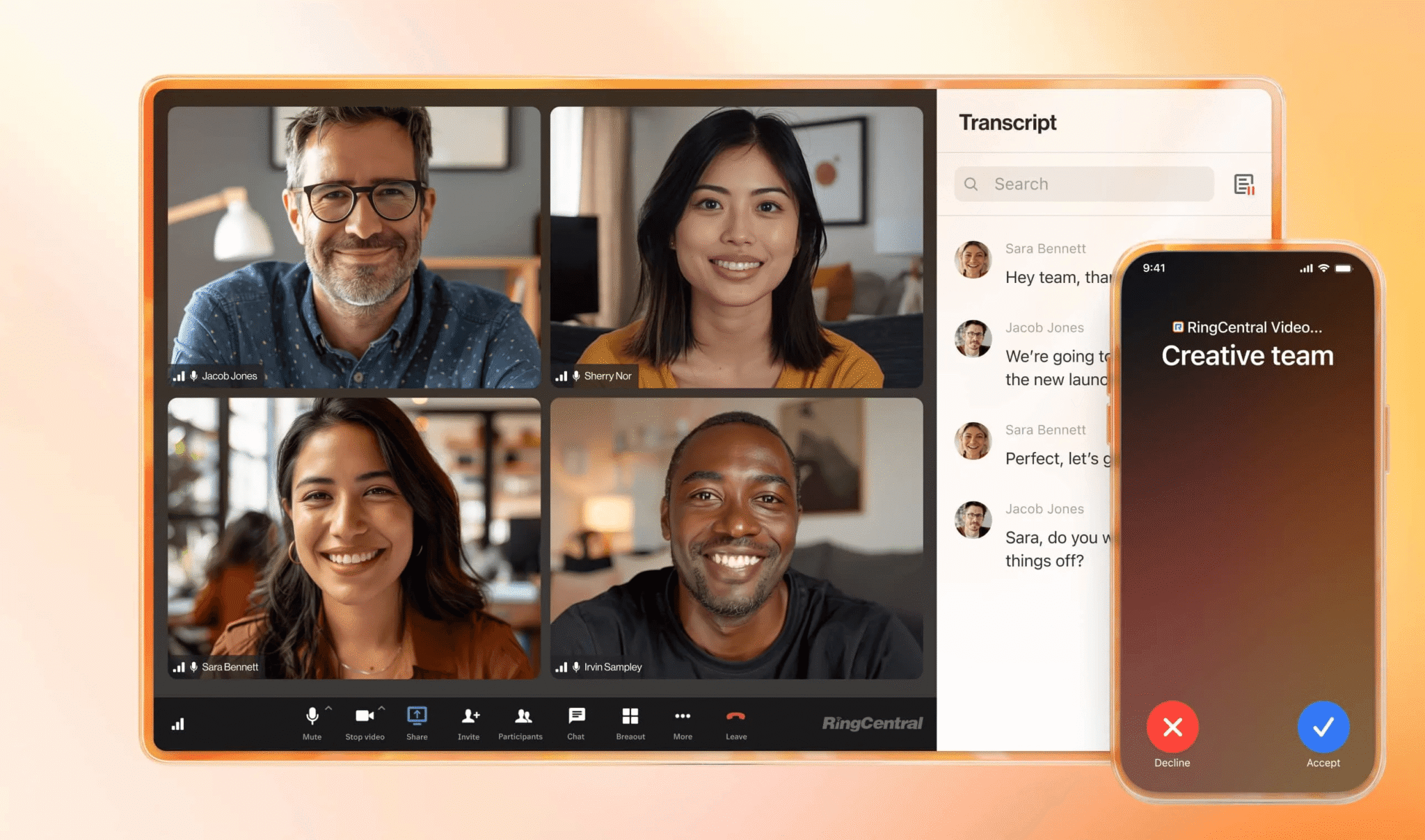 RingEX offers a unified space for team communication, including video calls, messaging, texts, and phone calls.