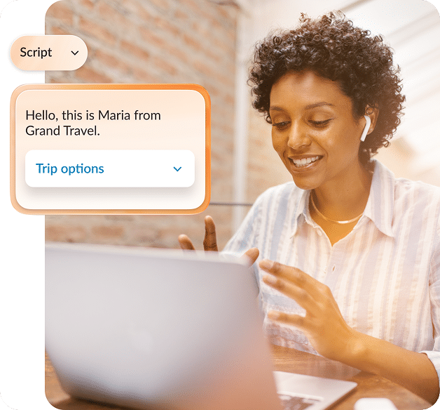 Contact center agent reading a script on RingCX dashboard