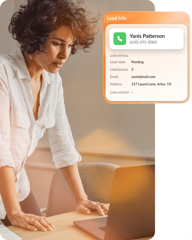 Contact center agent reviewing lead info on RingCX dashboard