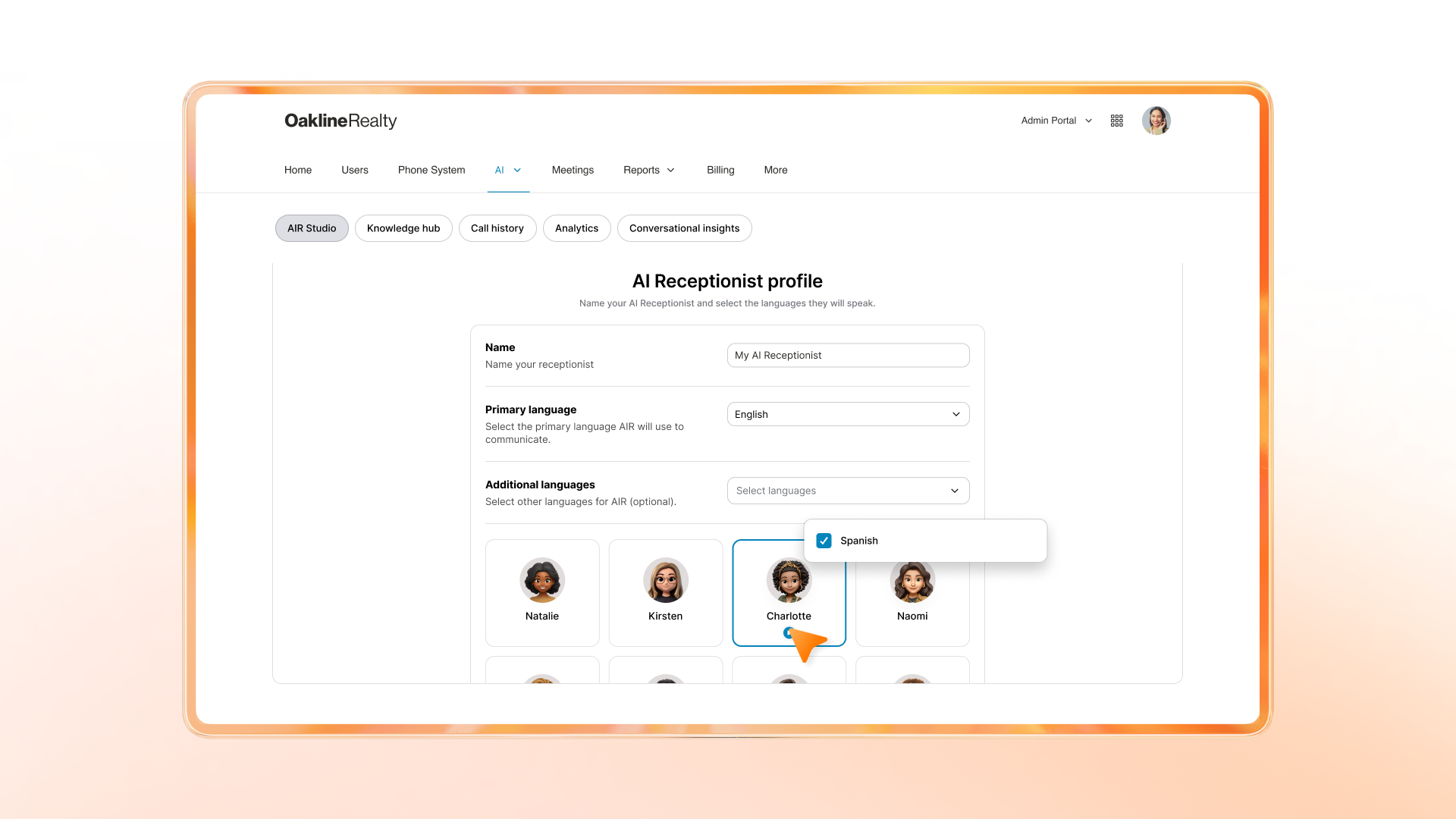 RingCentral AI Receptionist Spanish support