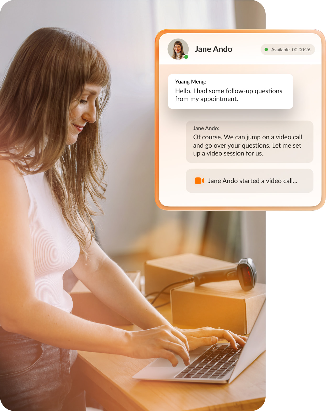 A woman converses with a customer over chat, demonstrating how omnichannel communication can meet customers where they are
