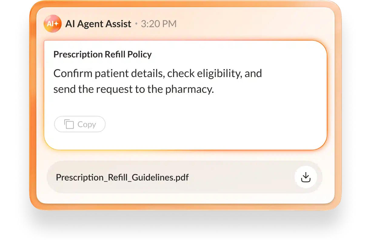 RingCX’s AI assists healthcare employees by surfacing relevant policies and compliance knowledge