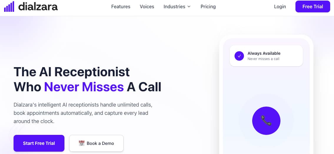 Dialzara offers AI receptionists who take calls, book appointments, and capture leads