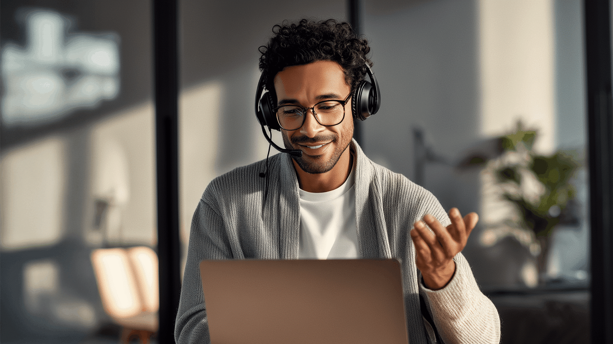 A contact center agent connecting with a customer through a unified customer communication management platform