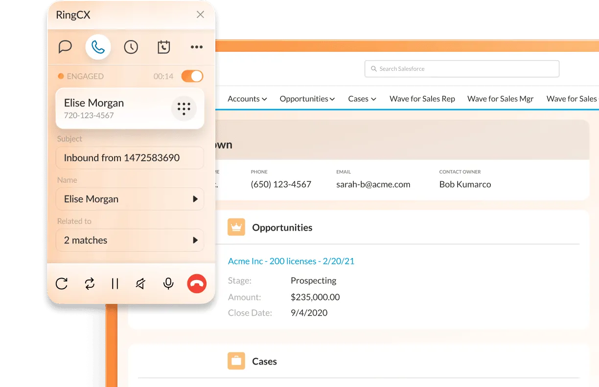 RingCX offers a single platform where agents can complete all customer requests