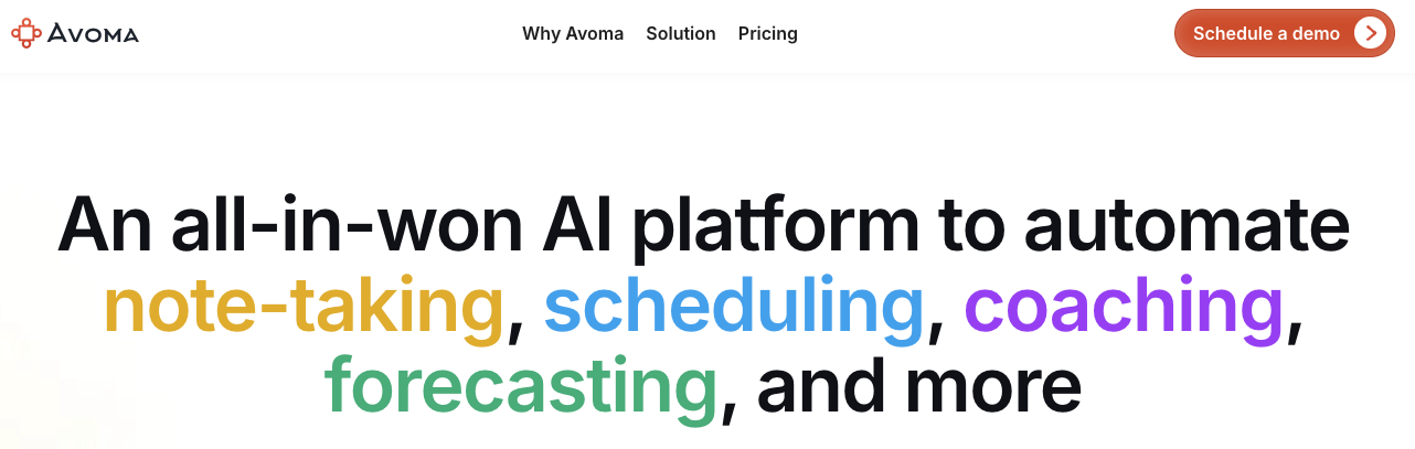 Avoma includes CI, revenue intelligence, lead router, and an AI meeting assistant