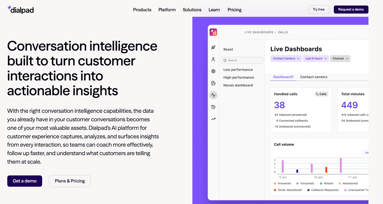 Dialpad conversation intelligence page