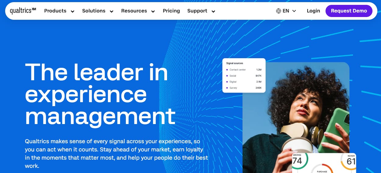 Known for data analysis, Qualtrics XM includes customer experience features.