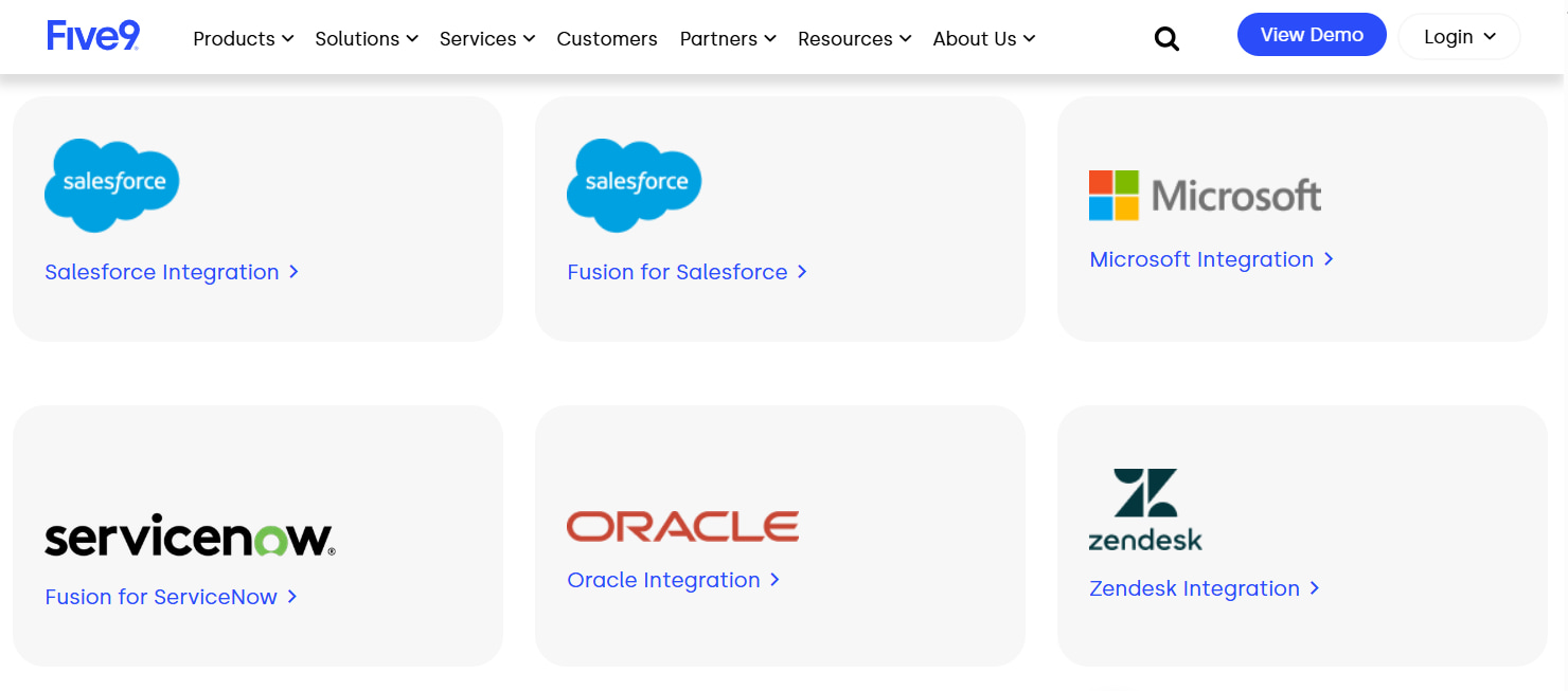 Five9 offers integrations with several major customer relationship management (CRM) platforms